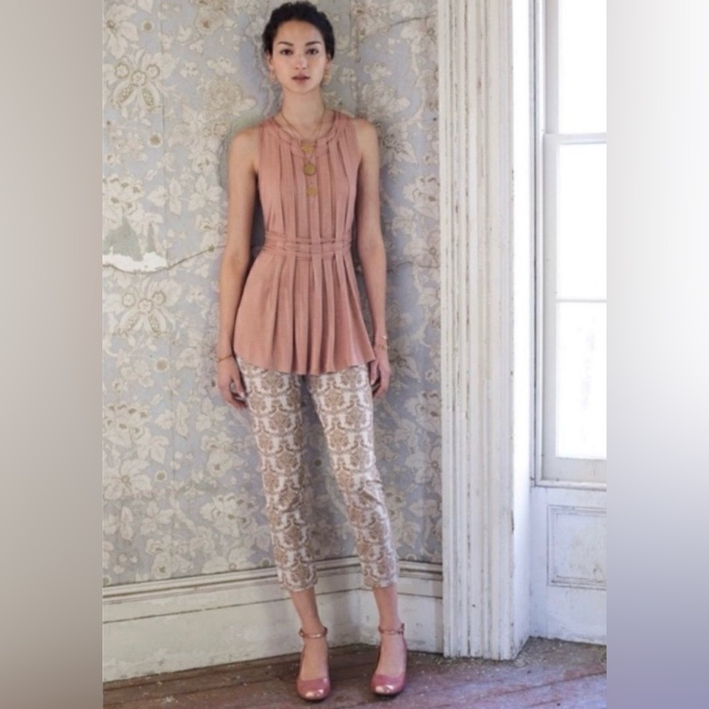 Anthropologie One September Pink Pleated Tunic Top Size S